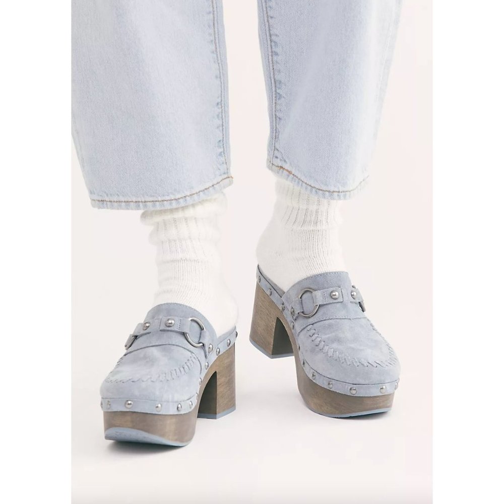 Free People Anna Sui Jelena Blue Suede Clogs Size 9